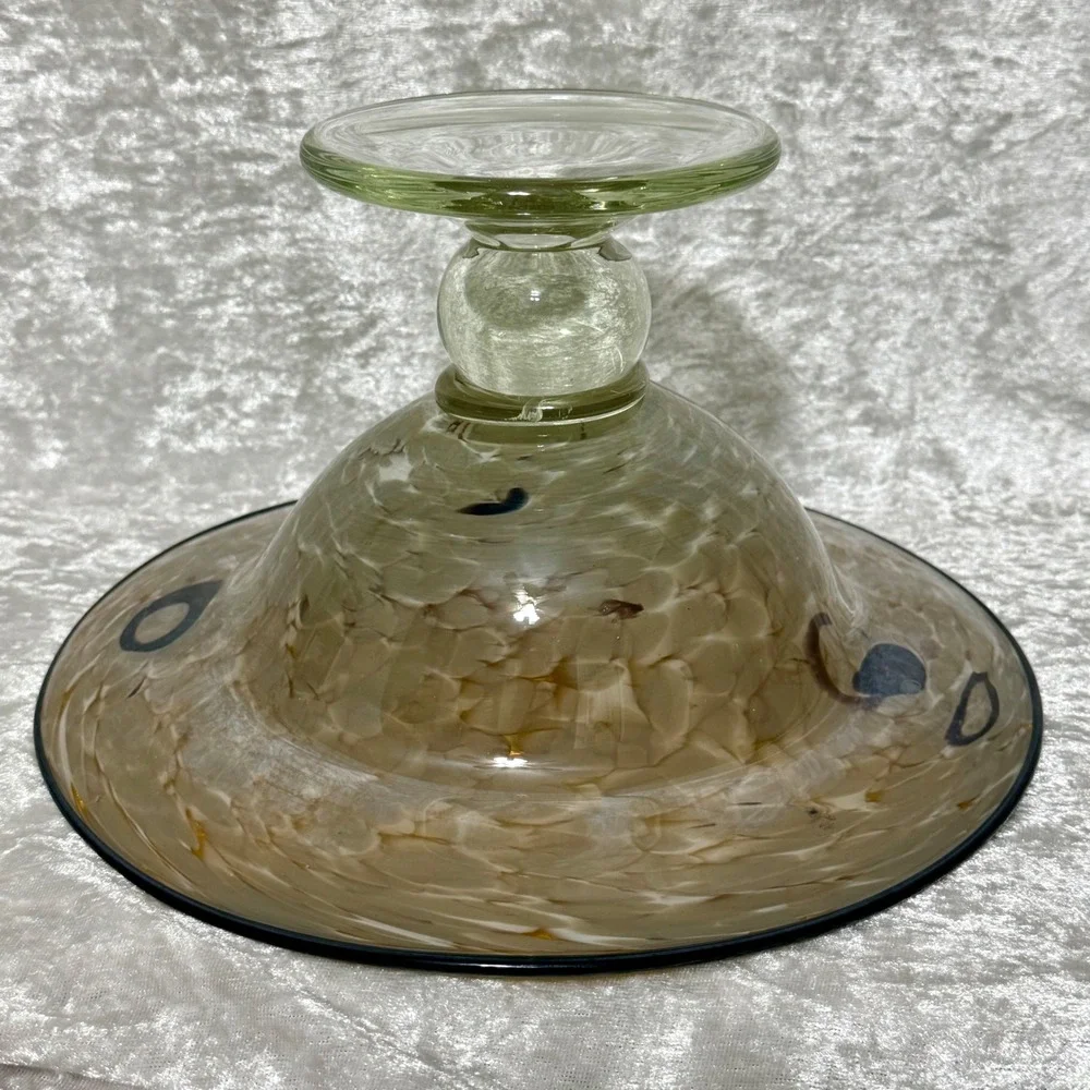 Amber Swirl Bowl Cleat Pedestal Dark Rim Glass Decorative Trinket Dish 6